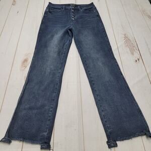 Judy Blue Best Day high rise straight fit leg jeans button fly raw hem boho